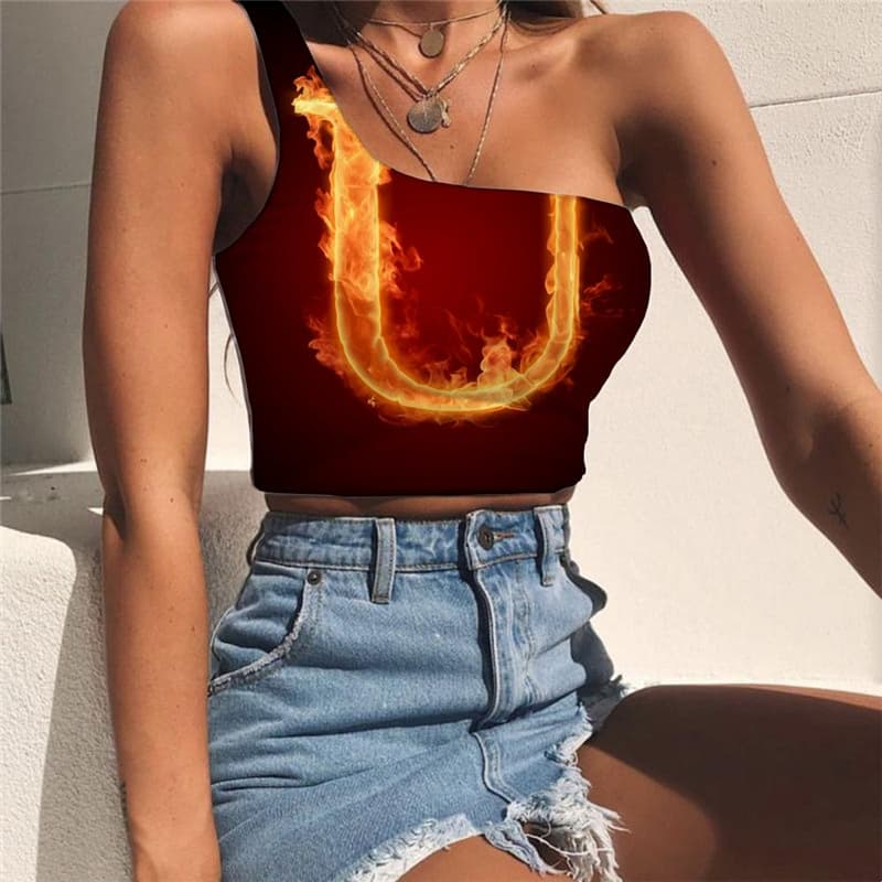 Flame Vest Tops Women Letter Sleeveless Shirt Novel Tees Graphic Womens Clothing