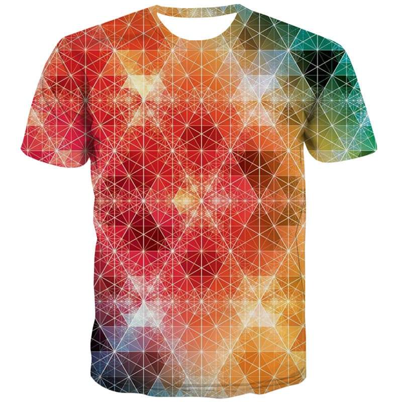 Colorful T shirts Men Abstract Tshirts Cool Geometry T-shirts Graphic Square Tshirts Novelty - KYKU