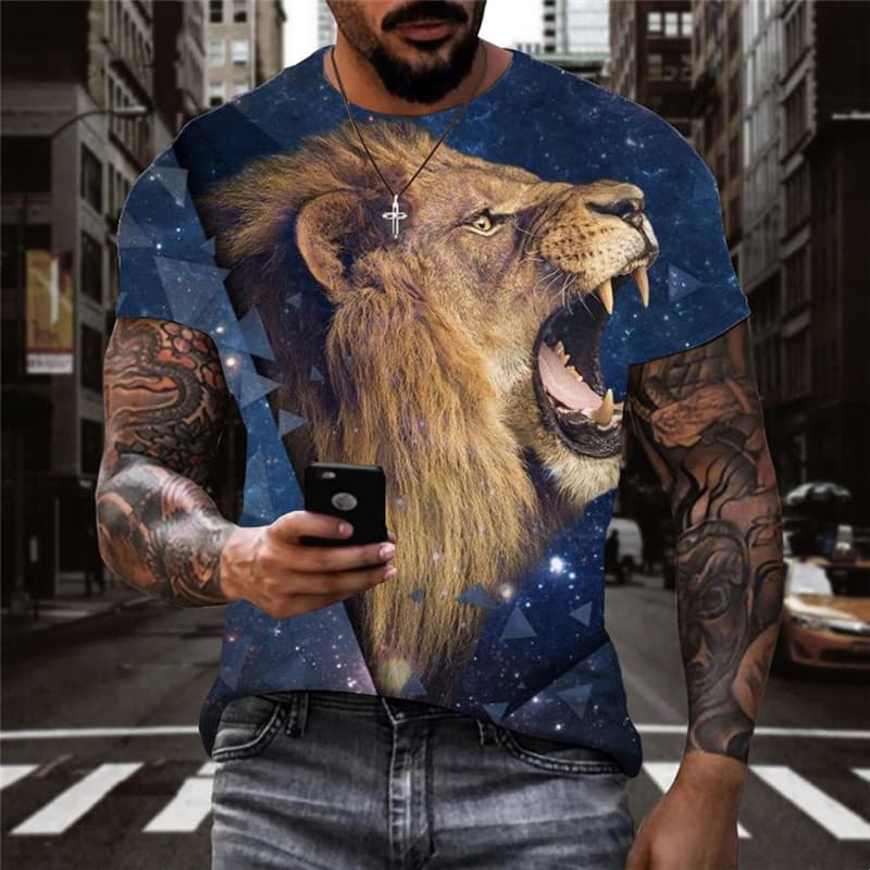 Lion T shirt Men Animal Anime Clothes Galaxy Tshirts Casual Short Sleeve