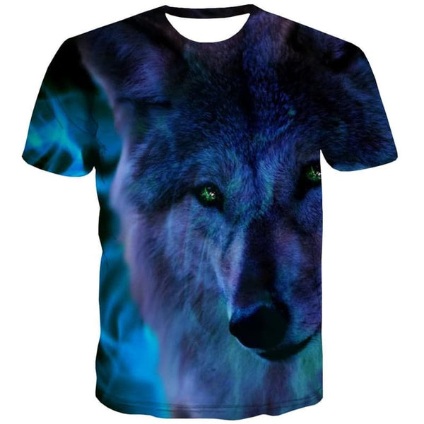 
Wolf T shirt Men Animal Anime Clothes Flame Shirt Print Blue Tshirt Printed
                