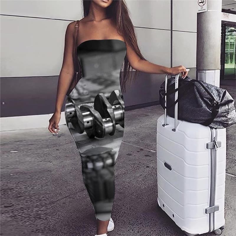 Metal Dress Women Engine Vestido Sexy Gear Sundress Black Boho Womens Clothing