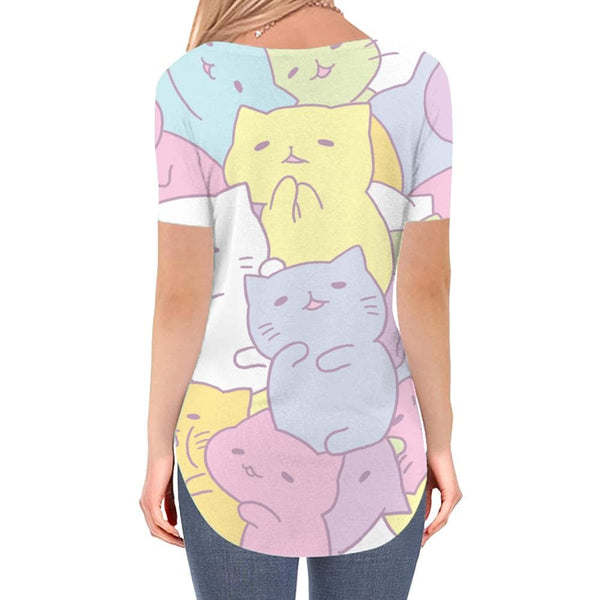 
Cat T-shirt women Animal T-shirts 3d Lovely Shirt Print Colorful V-neck Tshirt
                