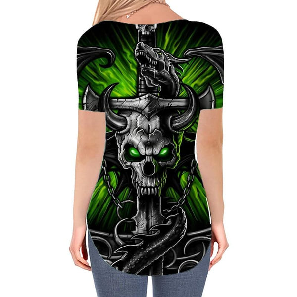 
Skull T-shirt women Punk V-neck Tshirt Devil Funny T shirts Wing Shirt Print Iron Chain Tshirts Printed
                