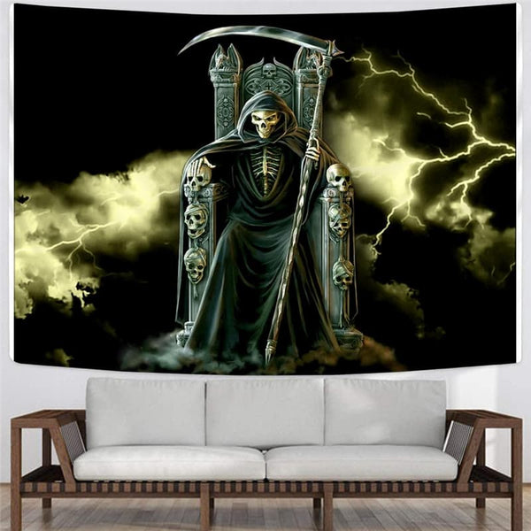 
Skull Tapiz Punk Tapestries Grim Reaper Tenture Mandala Lightning Wall Tapestry
                