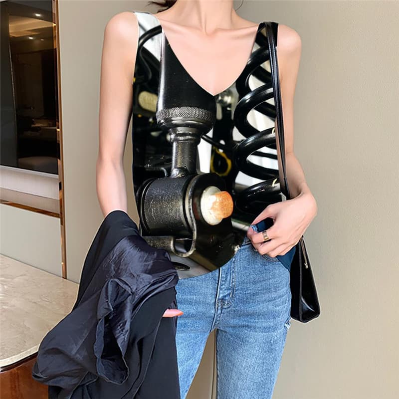 Metal Tank-Top women Engine Vest Printed Gear Tank Tops Casual Hip Hop Anime Clothes