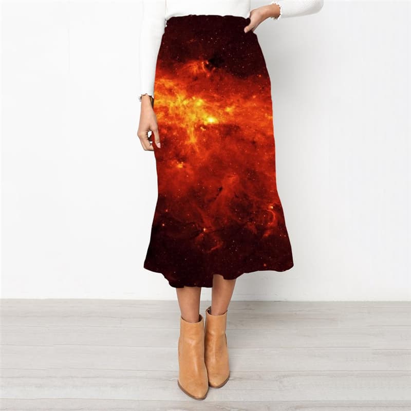 Galaxy Skirts Women Space High waist skirts Universe Skirt Ladies Flame School skirt Red Rock Frauen