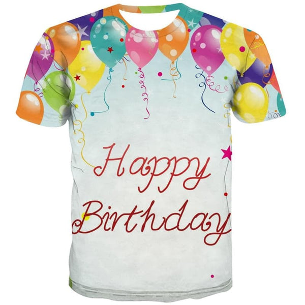 
Happy Birthday T-shirt Men Balloon Anime Clothes Party Tshirt Printed Colorful Funny T shirts
                