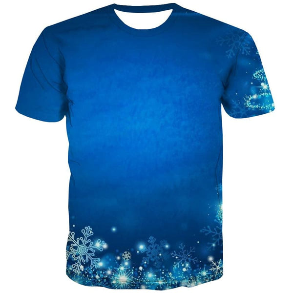 Christmas T-shirt Men Snowflake Shirt Print Blue T shirts Funny Harajuku Tshirt Anime