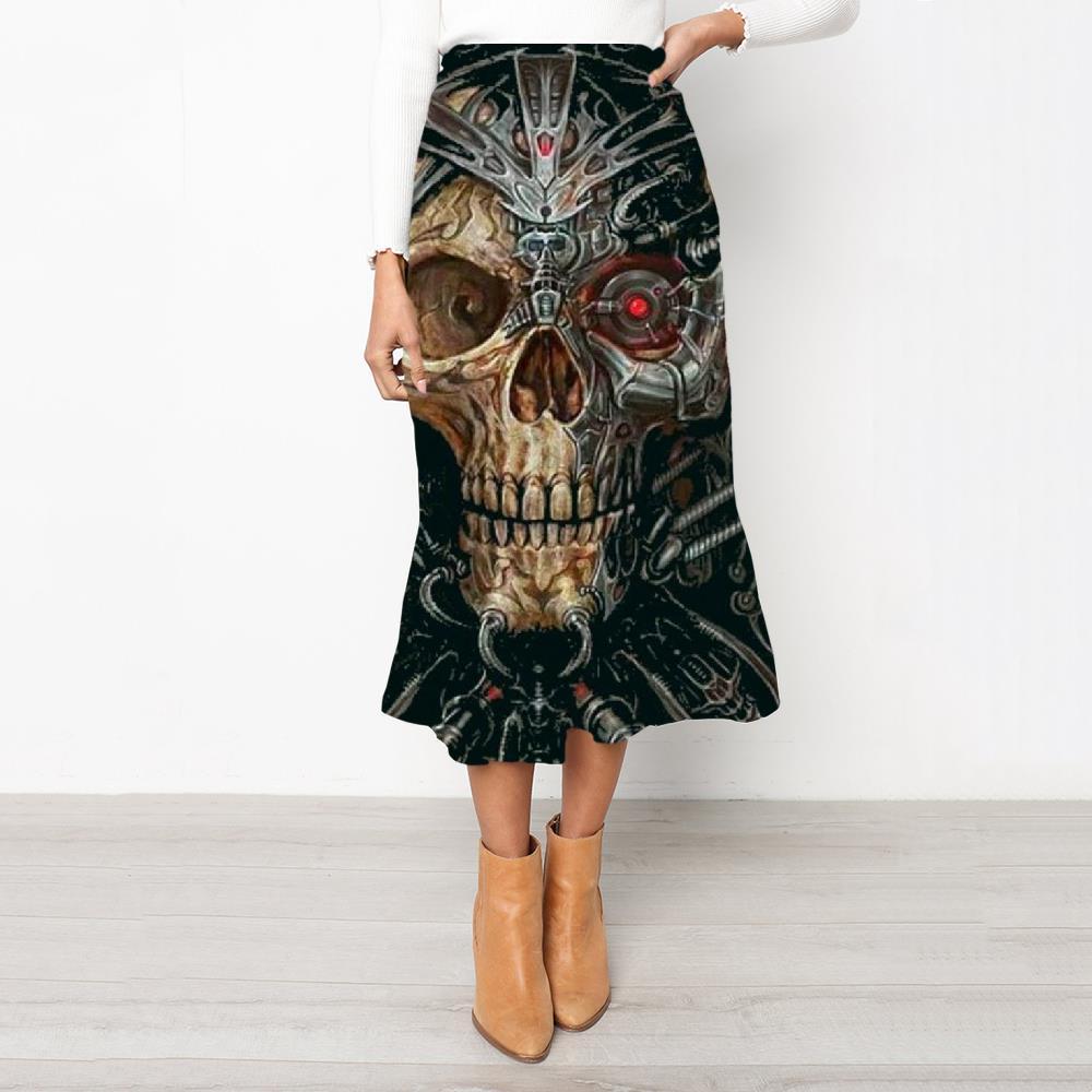 Skull Skirts Women Punk School skirt Mechanical Rock Frauen Black High waist skirts Metal Skirt Ladies - KYKU