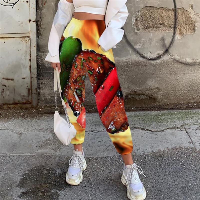 Flame Trousers Women Food Casual Pant Novel High Waist Pants Women Sweatpants