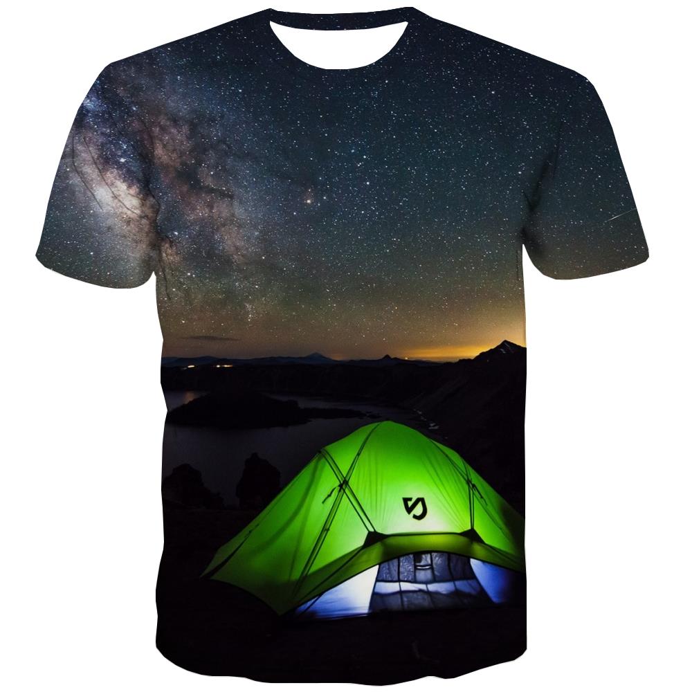Camping T-shirt Men Sunset Shirt Print Forest Tshirts Casual Flame Tshirt Anime