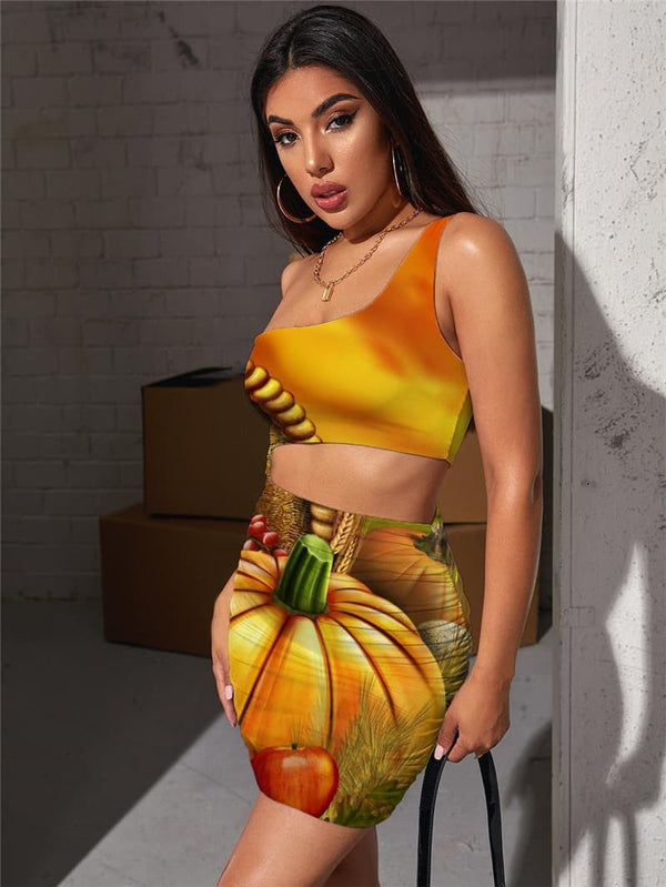 
Pumpkin Dress Women Halloween Vestido Sexy Food Pleating Landscape Hollow out Dresses
                