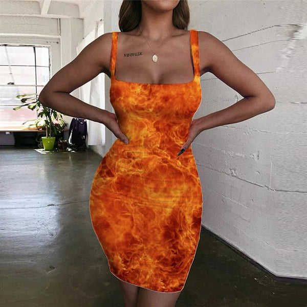 Flame Dresses Women Red Ladies Dresses Novel Sundress Womens Clothing Club New