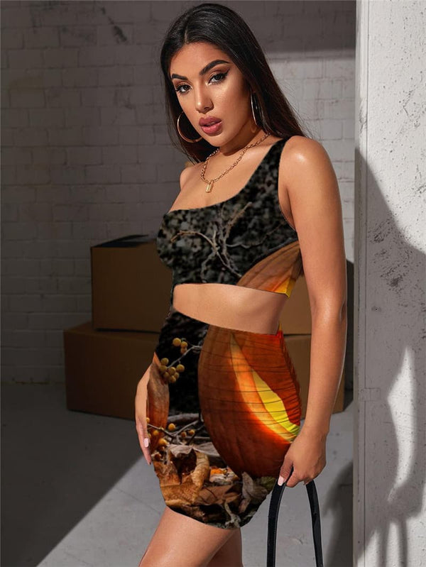
Halloween Dress Women Pumpkin Bodycon Dress Party Halter Sleeveless Harajuku Vestido Sexy
                