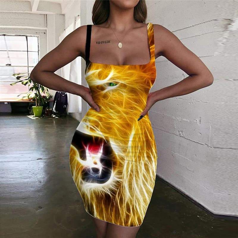 Lion Dresses Women Animal 3d Print Anime Sundress Colorful Vestido Sexy Hip Hop Bodycon Dress - KYKU