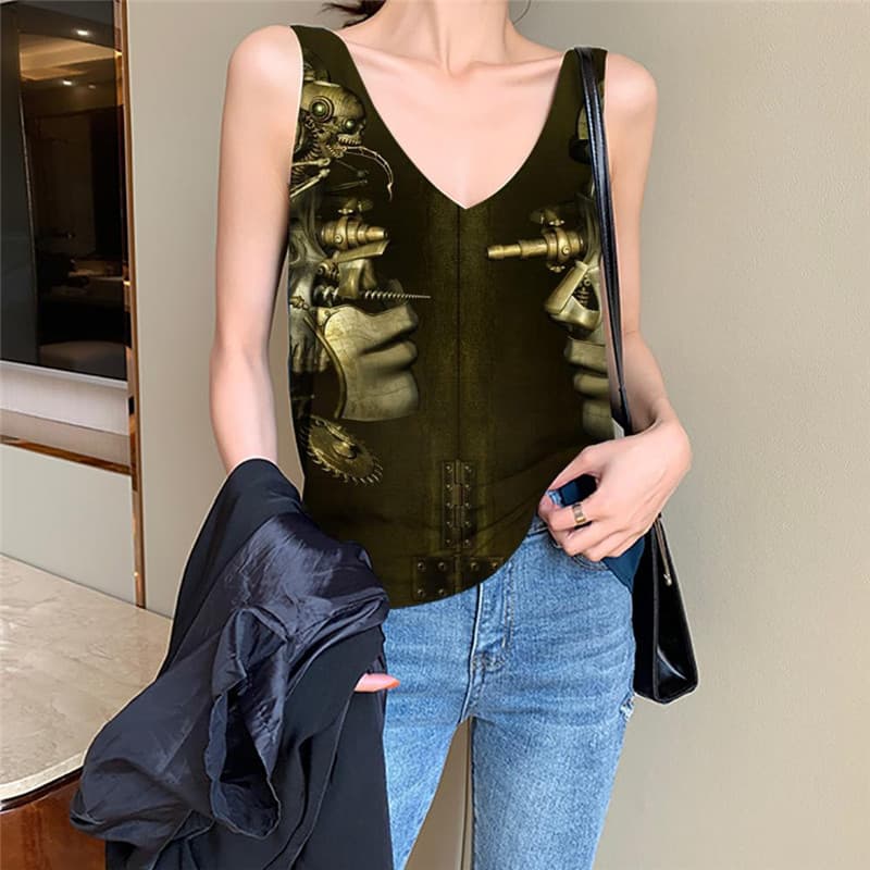 Metal Tank-Top women Engine Anime Clothes Gear Tank Tops Casual  Funny Top Punk Rock Vest Print