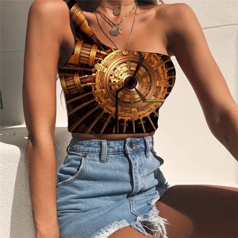 Metal Tank Tops Women Engine Tees Graphic Gear Midriff T shirt Punk Rock Sleeveless Shirt