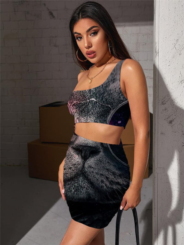 
Cat Dress Women Animal Hollow out Dresses Nebula Bodycon Dress Galaxy Halter Sleeveless Rock Pleating
                