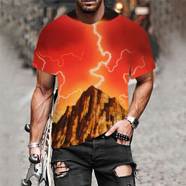 
Ufo T-shirt Men Lightning Anime Clothes Mountain Tshirt Printed Red Tshirts Casual
                