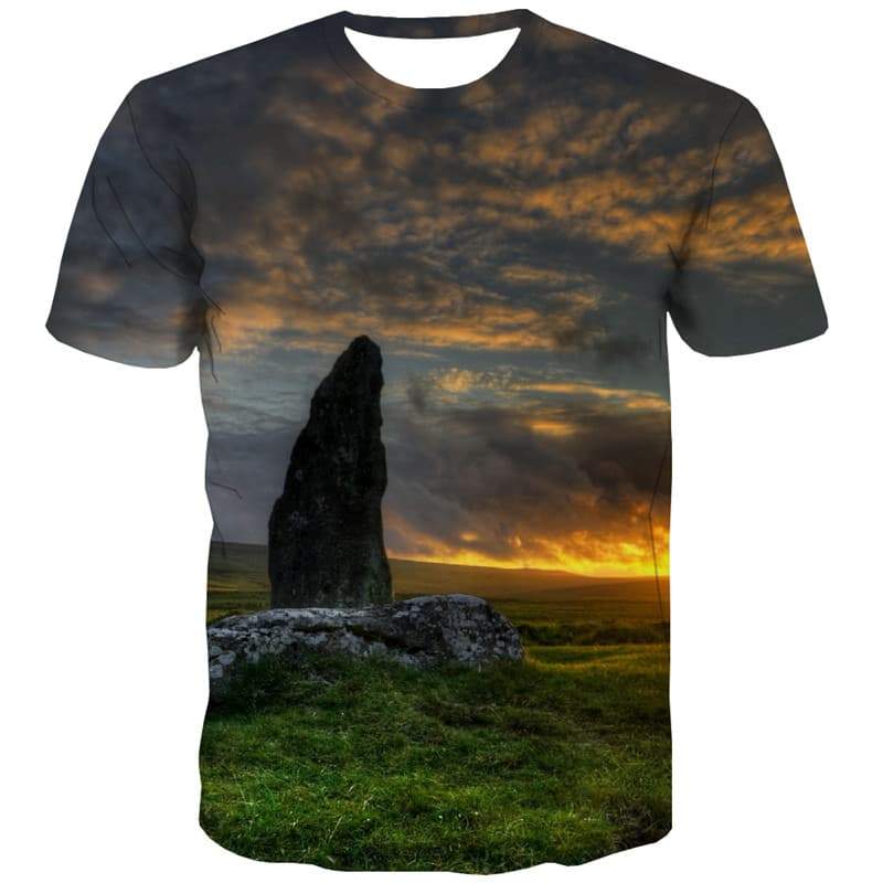 Cloud T-shirt Men Landscape Tshirts Cool Grassland T-shirts Graphic Sunset T-shirts 3d Harajuku T shirts Funny - KYKU