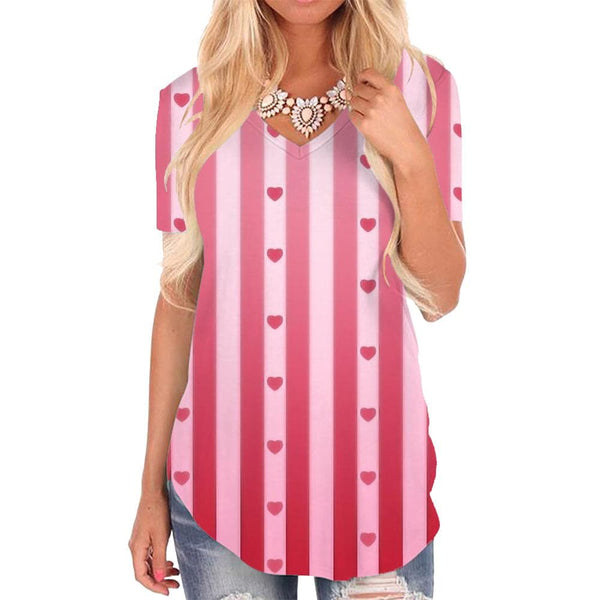 Stripe T-shirt women Love V-neck Tshirt Abstract Shirt Print Harajuku T-shirts 3d
