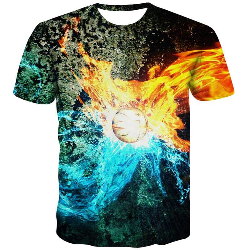 Flame T shirts Men Ball T shirts Funny Colorful T-shirts Graphic Harajuku Tshirts Novelty - KYKU