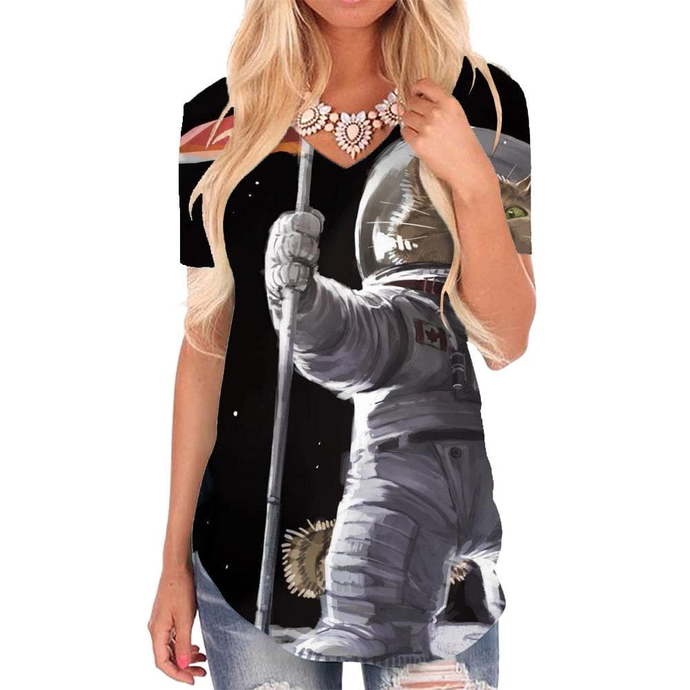 Cat T Shirt Women Animal Shirt Print Galaxy Funny T shirts Earth Tshirts Printed Astronaut T-shirts 3d