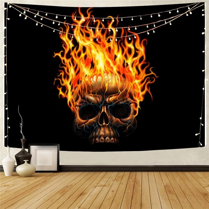 Skull Tapiz Punk Wall Tapestry Flame Rug Wall Black Tenture Mandala Wall Hanging