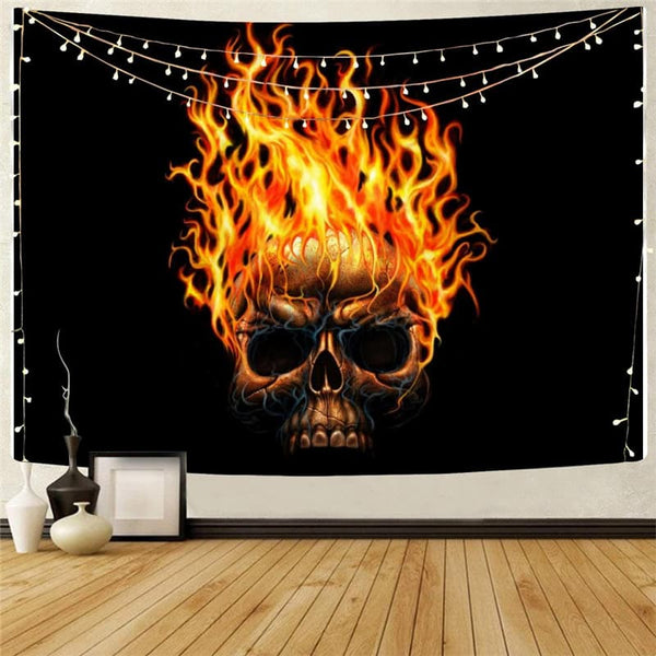 Skull Tapiz Punk Wall Tapestry Flame Rug Wall Black Tenture Mandala Wall Hanging