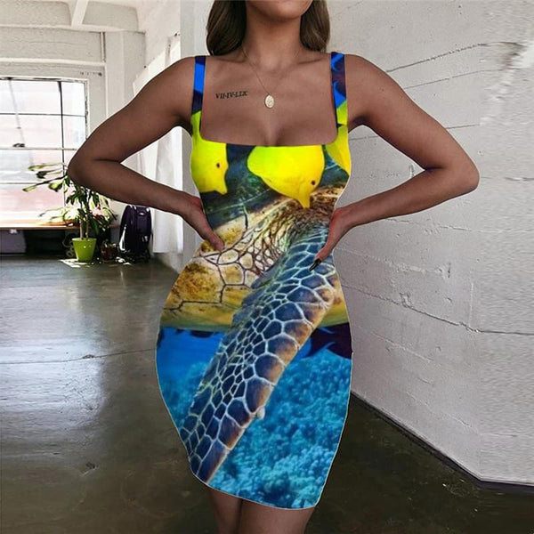 Fish Dresses Women Animal Sundress Tracksuits 3d Print Ocean Ladies Dresses Turtle Halter Sleeveless
