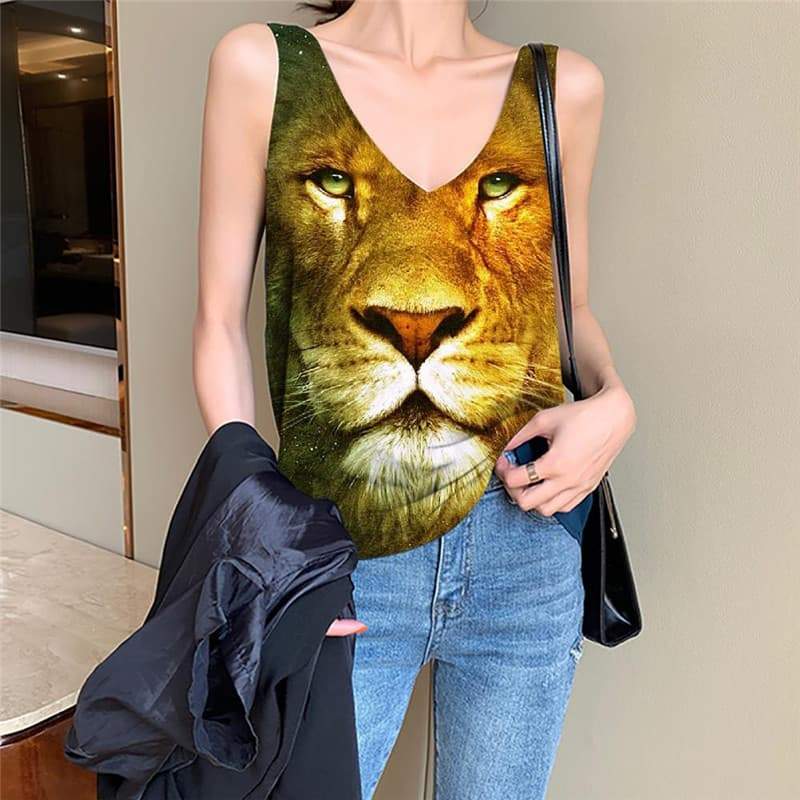 Lion Tank Top Women Animal Sleeveless 3d Anime Funny Top Nebula Tank Tops Casual Galaxy Vest Print - KYKU