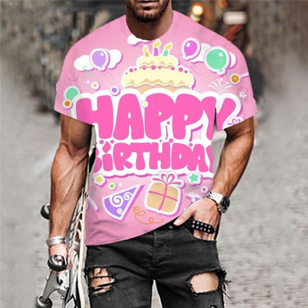 
Happy Birthday T-shirt Men Cake Funny T shirts Ice Cream Tshirts Casual Pink Tshirt Printed
                