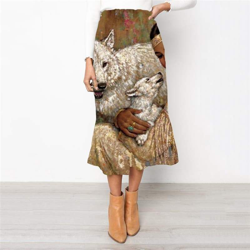 Indios Skirts Women Wolf Rock Frauen Animal School skirt Lovely High waist skirts - KYKU