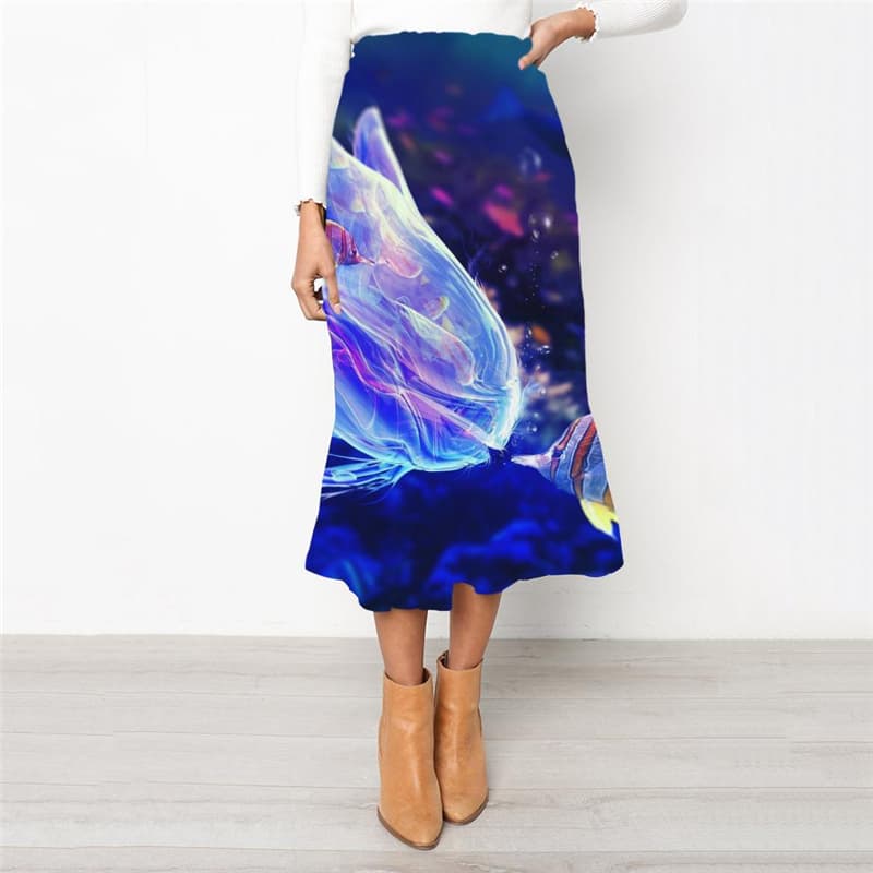 Fish Skirts Women Animal Skirt Ladies Tracksuits Rock Frauen Jellyfish School skirt Harajuku High waist skirts