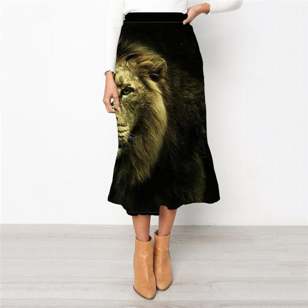 Lion Skirt Women Animal Rock Frauen Anime High waist skirts Harajuku Skirt Ladies Hilarious School skirt - KYKU