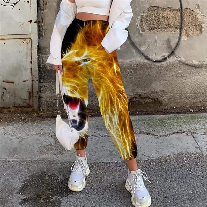 Lion Pants Women Animal 3d Printed Anime High Waist Pants Colorful Trouser Hip Hop Jogger Pants - KYKU