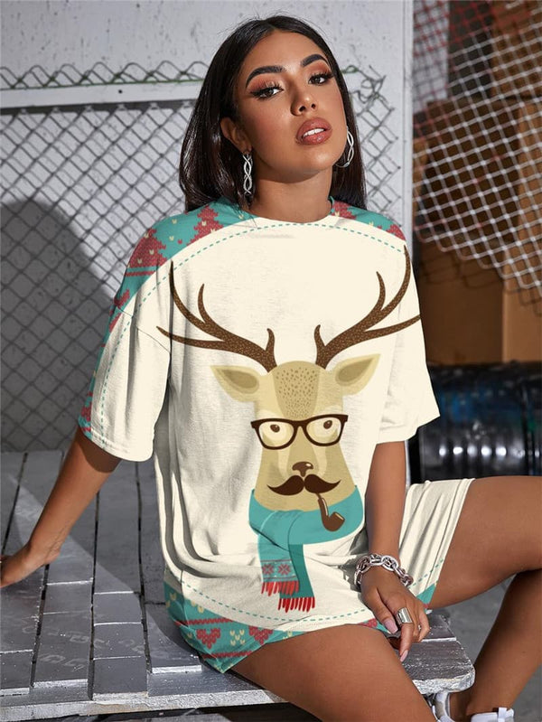 
Christmas T-shirt Women Deer T-shirts 3d Animal Gothic Snowflake Funny T shirts
                