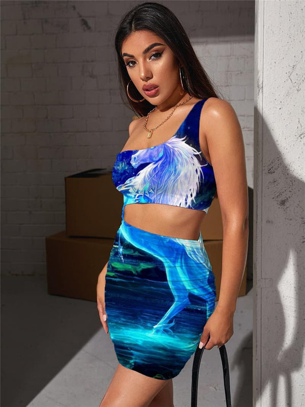 
Horse Dresses Women Animal Halter Sleeveless Painting Vestido Sexy Harajuku Hollow out Dresses
                