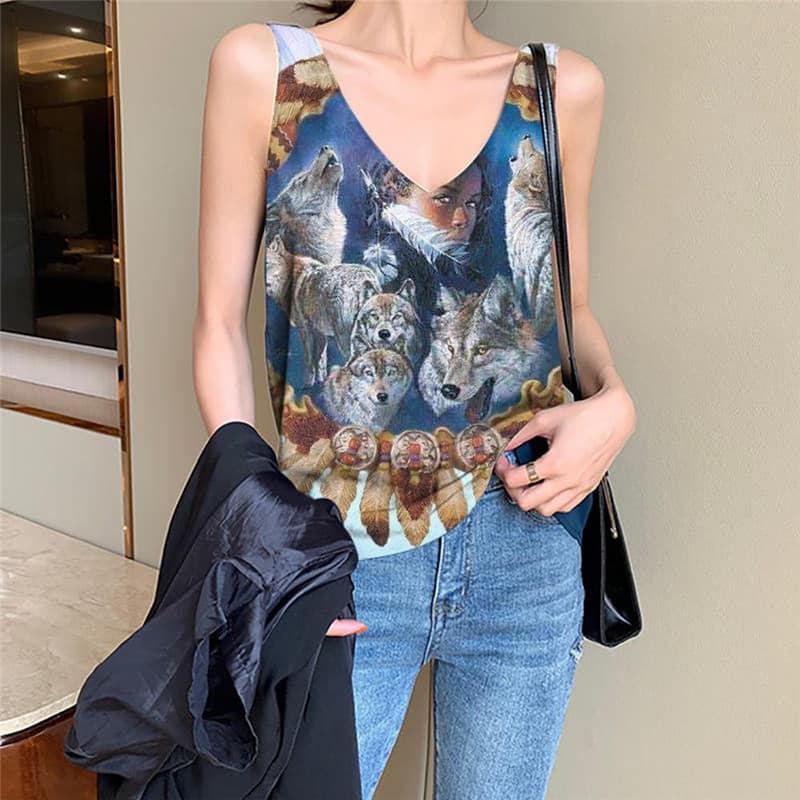 Indios Tank Top Women Wolf Tank Tops Casual Animal Anime Clothes Lovely Funny Top