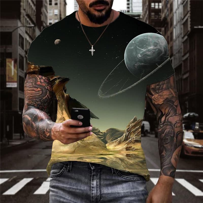 Pluto T-shirt Men Moon Funny T shirts Galaxy Shirt Print Landscape Tshirt Printed
