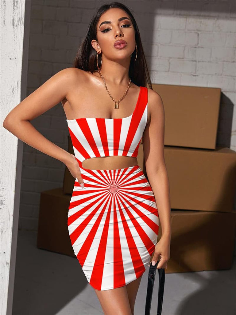 Dizziness Dress Women Abstract Vestido Sexy Stripe 3d Print Harajuku Pleating