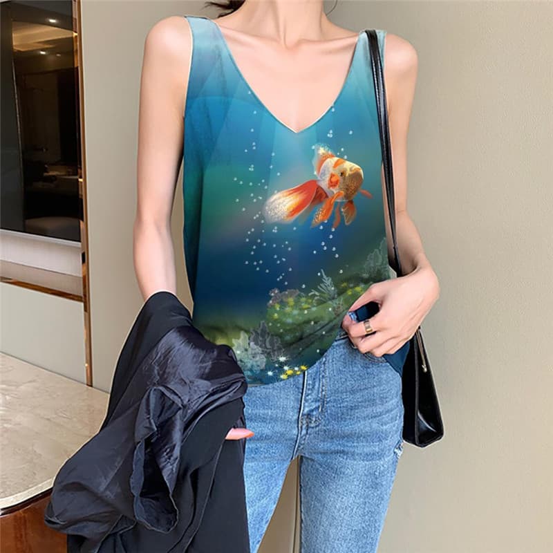 Fish Tank Top Women Ocean Anime Clothes Animal Funny Top Colorful Sleeveless 3d