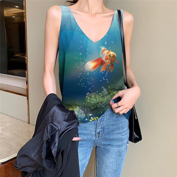 Fish Tank Top Women Ocean Anime Clothes Animal Funny Top Colorful Sleeveless 3d