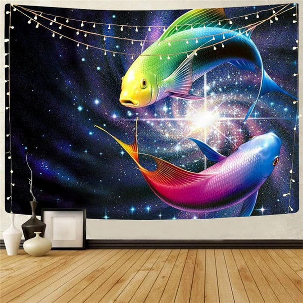 Fish Tapestry Space Galaxy Home Tapestrys Colorful Tenture Mandala Nebula Wall Tapestry Animal Tapestries