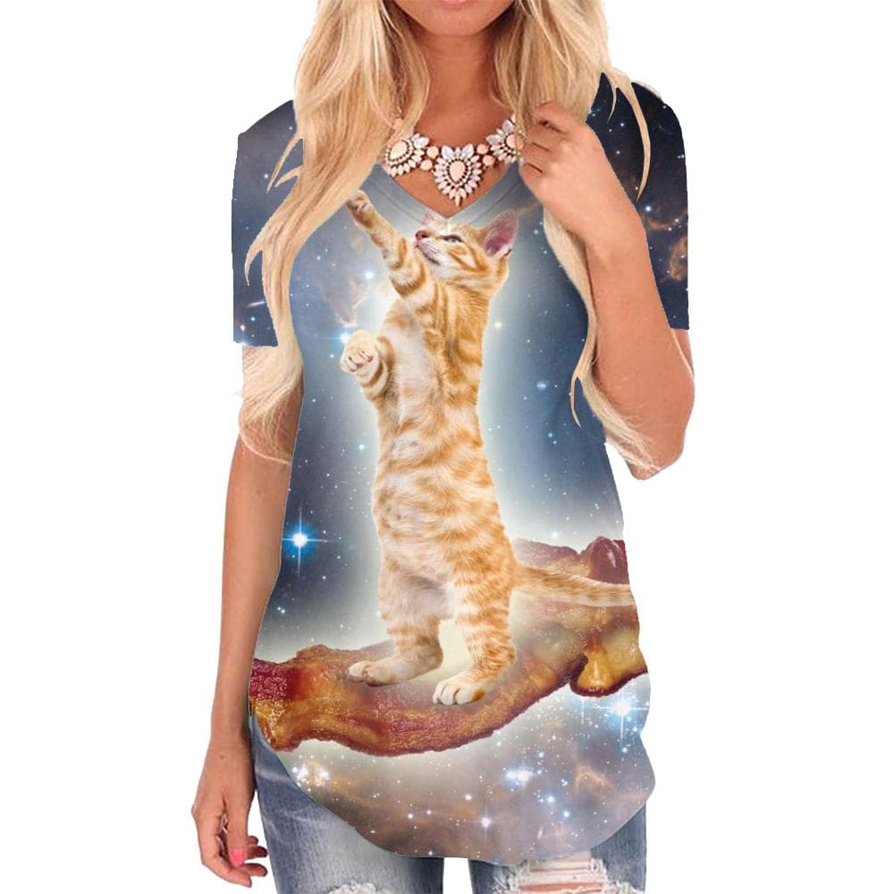 Cat T Shirt Women Animal Tshirts Printed Galaxy Funny T shirts Nebula Shirt Print Space T-shirts 3d