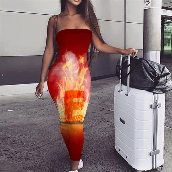 Flame Dress Women Hip Hop Party Letter 3d Print Womens Clothing Tassel