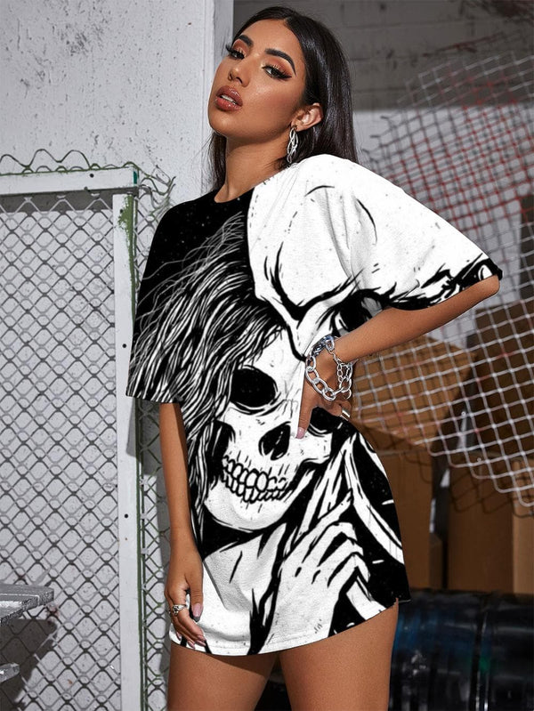 
Skull T Shirt Women Skeleton Shirt Print Love Tshirt Printed Rock Summer
                