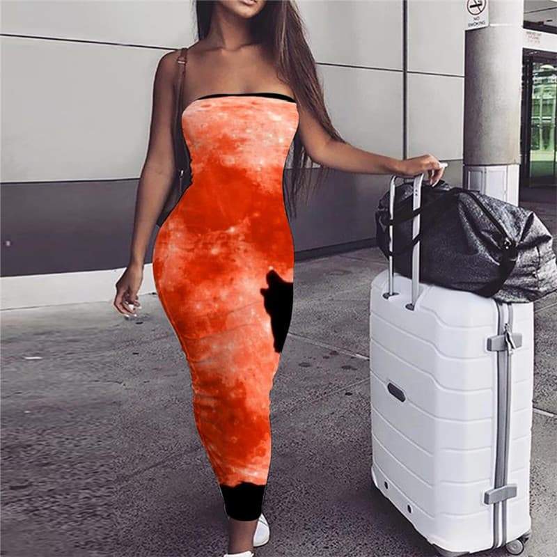 Wolf Dress Women Animal sleeveless Anime Boho Moon Bodycon Dress Red Vestido Sexy - KYKU