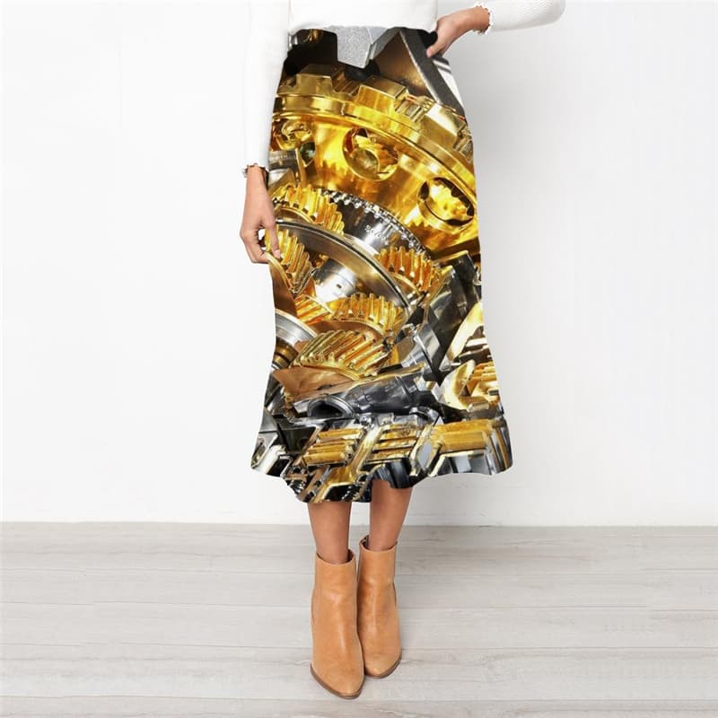 Metal Skirts Women Engine High waist skirts Gear School skirt Hip Hop Skirt Ladies