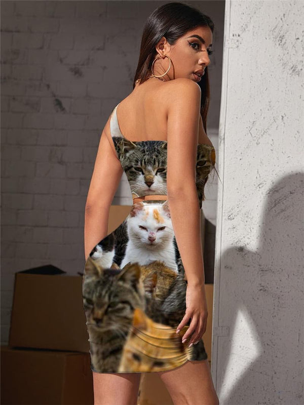 
Cat Dress Women Animal Halter Sleeveless Home Pleating Lovely 3d Print Harajuku Bodycon Dress
                